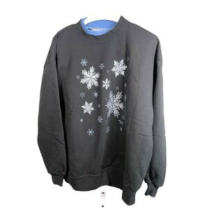 Vintage Morning Sun Sweatshirt XL Grandmacore 90s Snowflakes Winter Black USA
